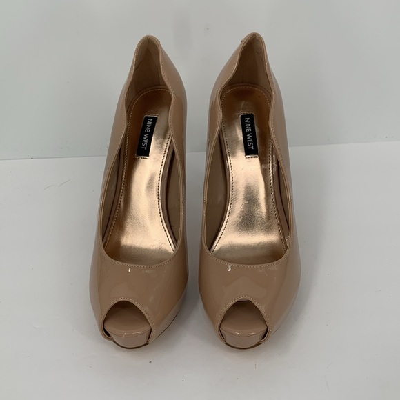 Nine West Hilare Peep toe hidden platform nude tan sandals heel shoe patent 9 - Picture 3 of 6